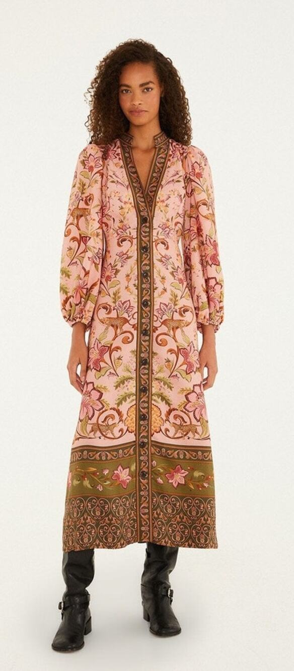 NWT Barbour X Farm Rio Alice Long Sleeve Maxi Dress Tropical Print Pink/Multi L